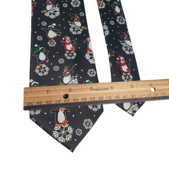 Yule Tie Greetings Christmas Penguin Snowflake Winter Holiday Necktie Gift Work - Picture 3 of 5
